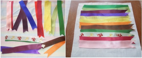 Linking the ribbons onto a Cotton Sheet